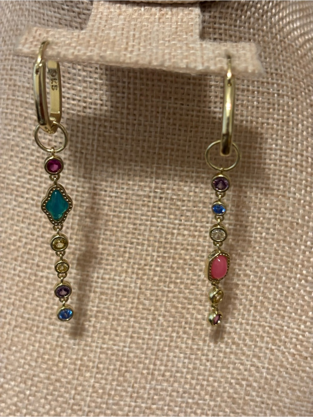Kendra Scott Gold Drop Earrings with Pink & Teal Stones